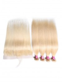 Capelli Biondi 4 Pacchi Capelli Vergini Lisci Con Frontale In Pizzo 13X4 Capelli Umani A Prezzi Accessibili # 613 Clolor