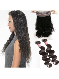 Capelli Vergini Dell'Onda Del Corpo 2 Pacchi Con 360 Estensioni Del Tessuto Dei Capelli Umani Ondulati Con Chiusura In Pizzo