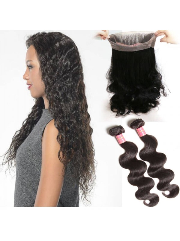 Capelli Vergini Dell'Onda Del Corpo 2 Pacchi Con 360 Estensioni Del Tessuto Dei Capelli Umani Ondulati Con Chiusura In Pizzo