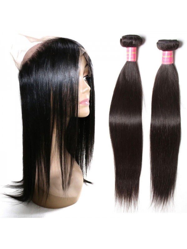 2 Fasci Di Tessuto Di Capelli Vergini Lisci Con Chiusura A 360 Capelli Umani Di Remy Vergini