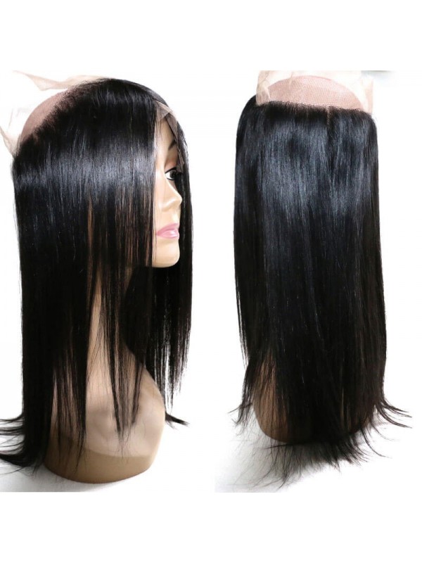 Capelli Vergini Lisci 3 Pacchi Con Chiusura Frontale In Pizzo 360 Tessuto Non Trattato Per Capelli Umani