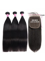 Offerte Di Bundle Di Capelli Lisci 3 Con Chiusura In Pizzo 6 * 6