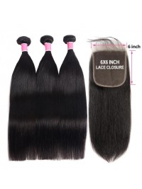 Offerte Di Bundle Di Capelli Lisci 3 Con Chiusura In Pizzo 6 * 6