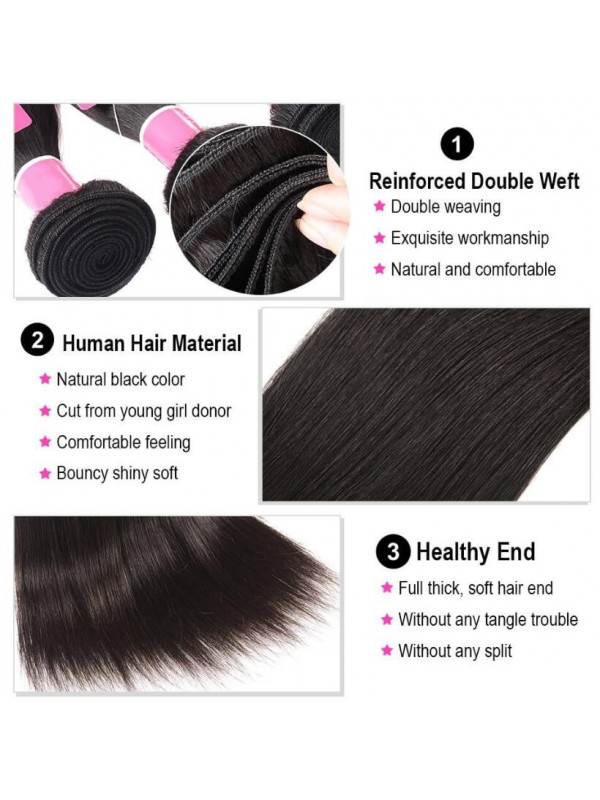 Offerte Di Bundle Di Capelli Lisci 3 Con Chiusura In Pizzo 6 * 6
