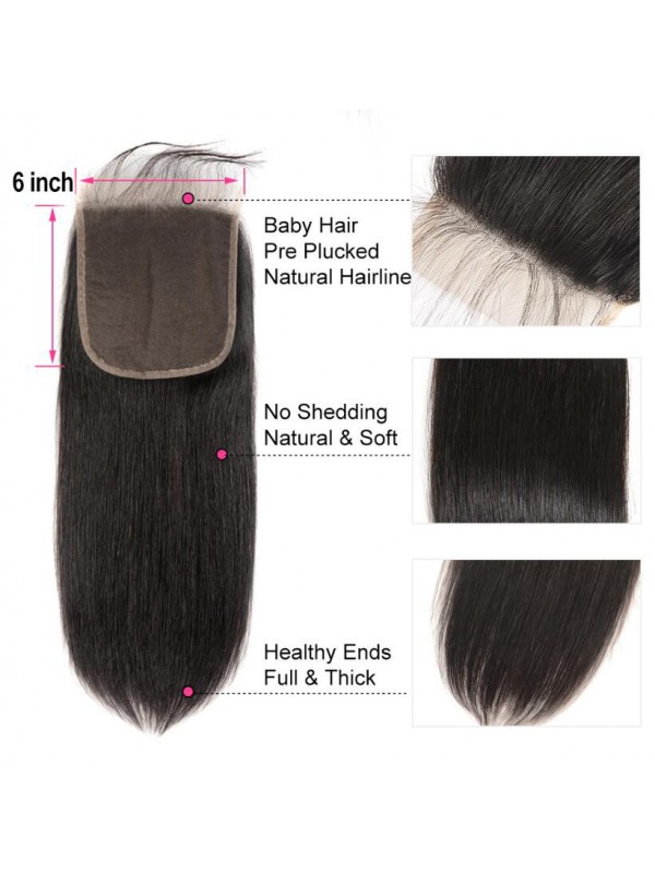 Offerte Di Bundle Di Capelli Lisci 3 Con Chiusura In Pizzo 6 * 6