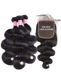 Offerte Di Bundle Per Capelli Body Wave 3 Con Chiusura A Onde Del Corpo 6X6