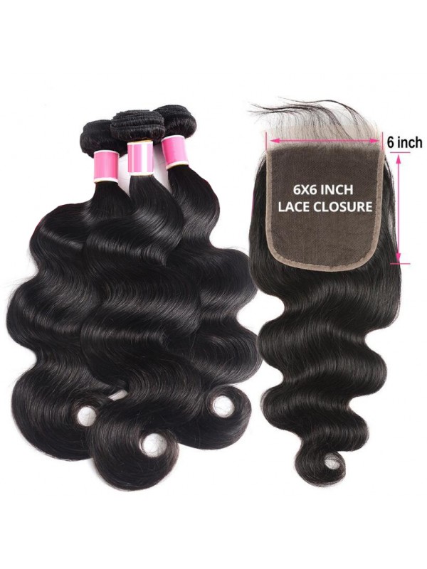 Offerte Di Bundle Per Capelli Body Wave 3 Con Chiusura A Onde Del Corpo 6X6