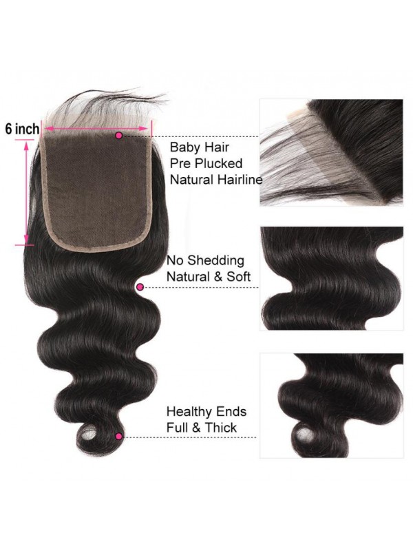 Offerte Di Bundle Per Capelli Body Wave 3 Con Chiusura A Onde Del Corpo 6X6