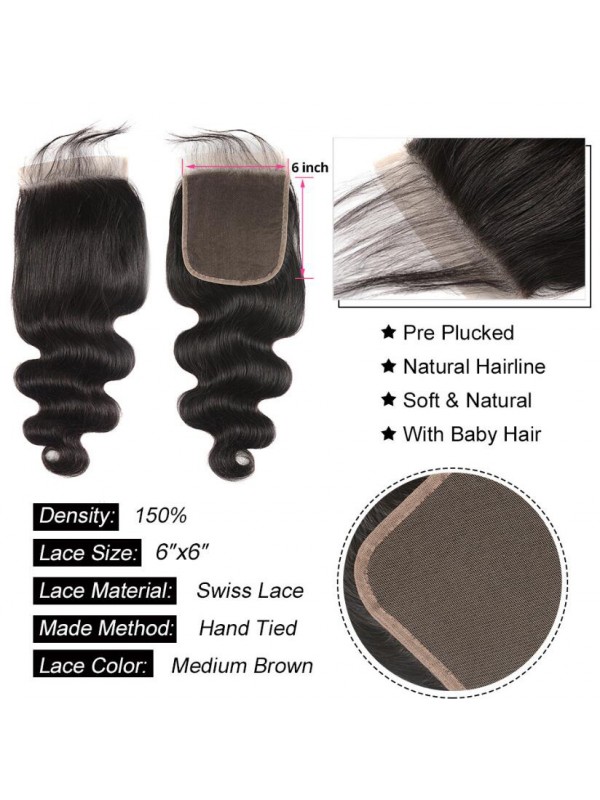 Offerte Di Bundle Per Capelli Body Wave 3 Con Chiusura A Onde Del Corpo 6X6