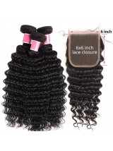 Fasci Di Capelli Umani Con Trama A Onda Profonda 3 Fasci Con Chiusura In Pizzo 6X6