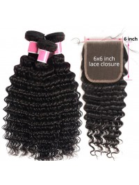 Fasci Di Capelli Umani Con Trama A Onda Profonda 3 Fasci Con Chiusura In Pizzo 6X6