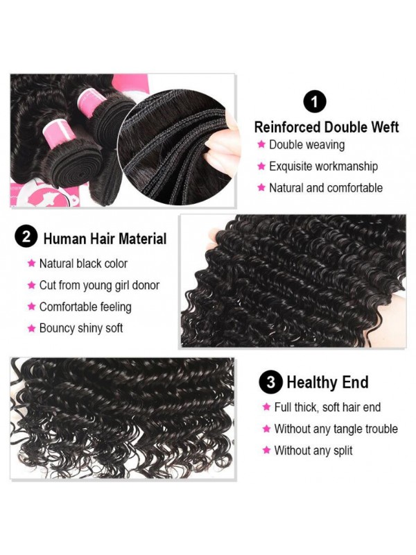 3 Pacchi Di Capelli Ad Onda Profonda Con Chiusura In Pizzo 4 * 4 Capelli Brasiliani Perlati Di Ali
