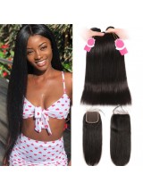 Capelli Brasiliani Non Lavorati 3 Pezzi Dritti Con Chiusura In Pizzo 4 * 4