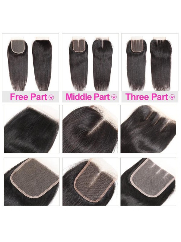 Capelli Brasiliani Non Lavorati 3 Pezzi Dritti Con Chiusura In Pizzo 4 * 4