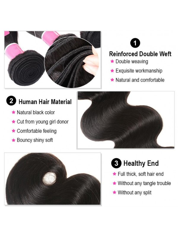 Capelli Vergini Brasiliani Dell'Onda Del Corpo 3 Pezzi Con Chiusura In Pizzo