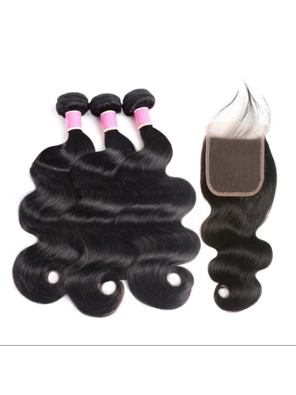 Capelli Vergini Brasiliani Dell'Onda Del Corpo 3 Pezzi Con Chiusura In Pizzo