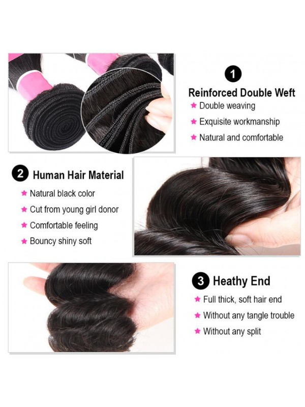 Capelli Brasiliani 3 Pacchi Onda Sciolta Con Chiusura In Pizzo 4 * 4