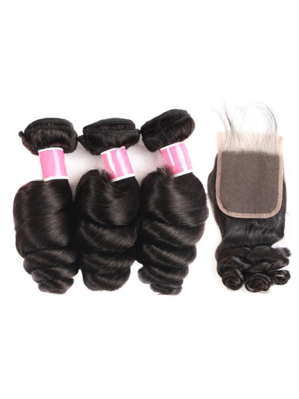 Capelli Brasiliani 3 Pacchi Onda Sciolta Con Chiusura In Pizzo 4 * 4