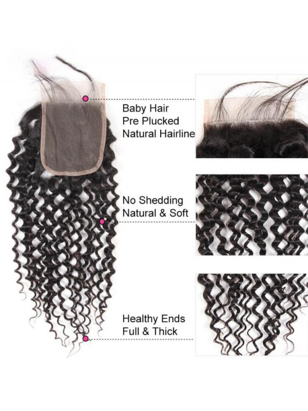 Capelli Ricci Crespi 3 Fasci Con Capelli Brasiliani Morbidi Con Chiusura In Pizzo 4 * 4