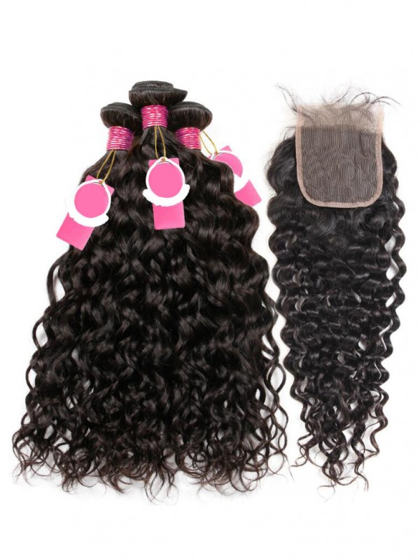 Capelli Brasiliani 3 Fasci Di Onde Naturali Con Chiusura In Pizzo 4 * 4