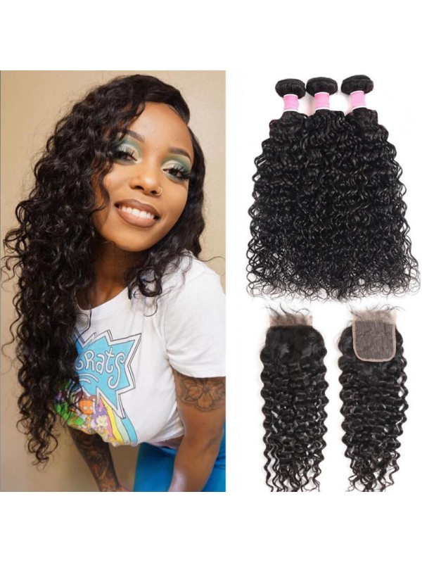 Capelli Brasiliani 3 Fasci Di Onde Naturali Con Chiusura In Pizzo 4 * 4