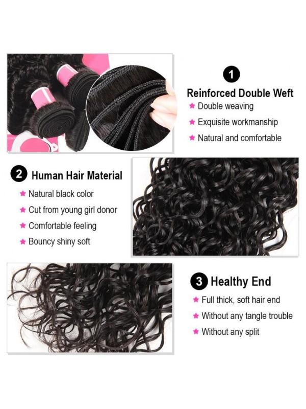 Capelli Brasiliani 3 Fasci Di Onde Naturali Con Chiusura In Pizzo 4 * 4
