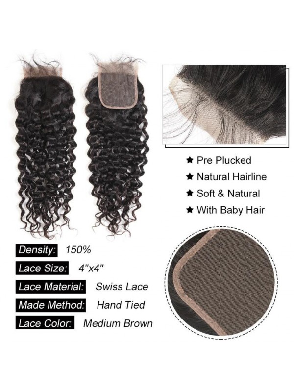 Capelli Brasiliani 3 Fasci Di Onde Naturali Con Chiusura In Pizzo 4 * 4