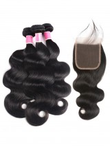 Fasci Di Body Wave 3 Con Chiusura In Pizzo Capelli Peruviani Non Trattati