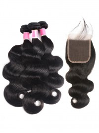Fasci Di Body Wave 3 Con Chiusura In Pizzo Capelli Peruviani Non Trattati