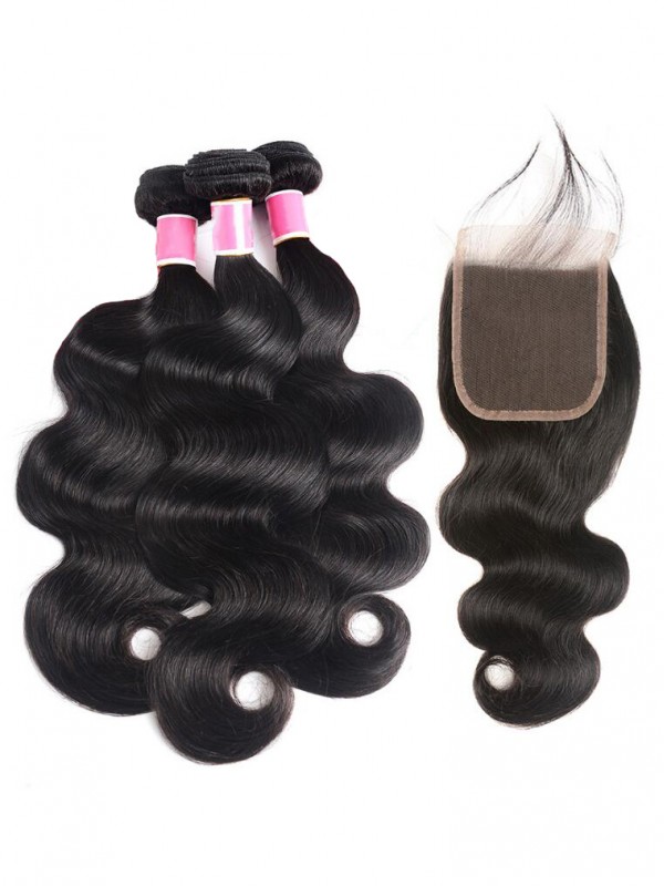 Fasci Di Body Wave 3 Con Chiusura In Pizzo Capelli Peruviani Non Trattati
