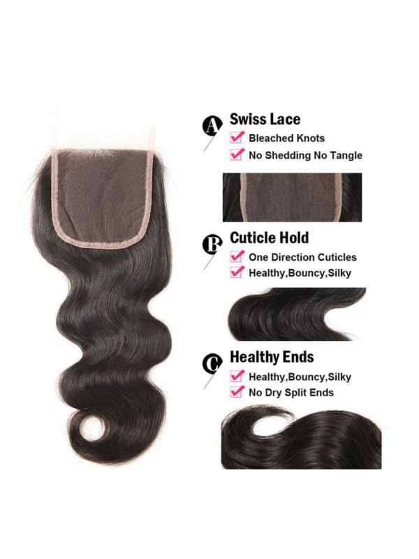 Fasci Di Body Wave 3 Con Chiusura In Pizzo Capelli Peruviani Non Trattati