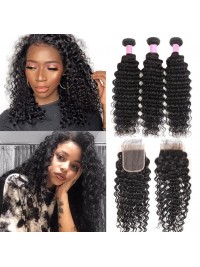Capelli Vergini Malesi 3 Pacchi Onda Profonda Con Chiusura In Pizzo