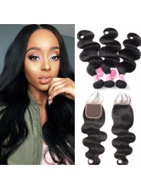 3 Pacchi Body Wave Con Chiusura In Pizzo Indiano