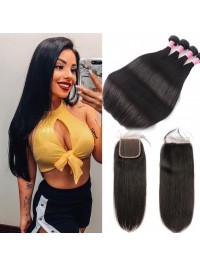 Capelli Brasiliani 4 Pezzi Lisci Con Chiusura In Pizzo 4 * 4