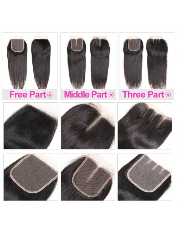 Capelli Brasiliani 4 Pezzi Lisci Con Chiusura In Pizzo 4 * 4