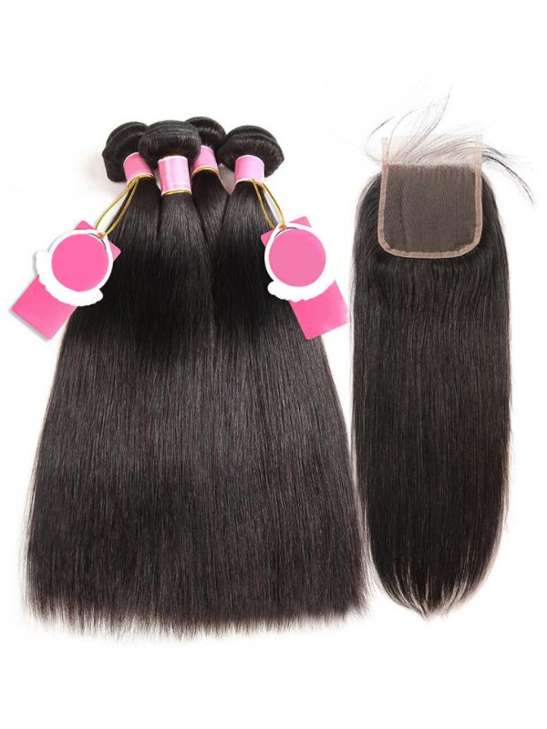 Capelli Brasiliani 4 Pezzi Lisci Con Chiusura In Pizzo 4 * 4