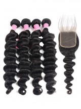 Capelli Umani Peruviani 4 Pezzi Onda Profonda Sciolta Con Chiusura In Pizzo