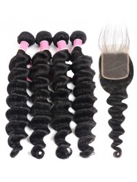 Capelli Umani Peruviani 4 Pezzi Onda Profonda Sciolta Con Chiusura In Pizzo