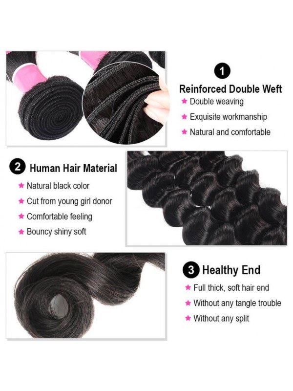 Capelli Umani Peruviani 4 Pezzi Onda Profonda Sciolta Con Chiusura In Pizzo