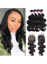 Capelli Vergini Malesi 4 Pezzi Body Wave Con Chiusura In Pizzo 4 * 4