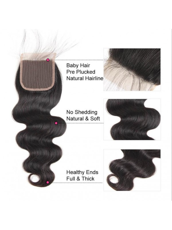 Capelli Vergini Malesi 4 Pezzi Body Wave Con Chiusura In Pizzo 4 * 4