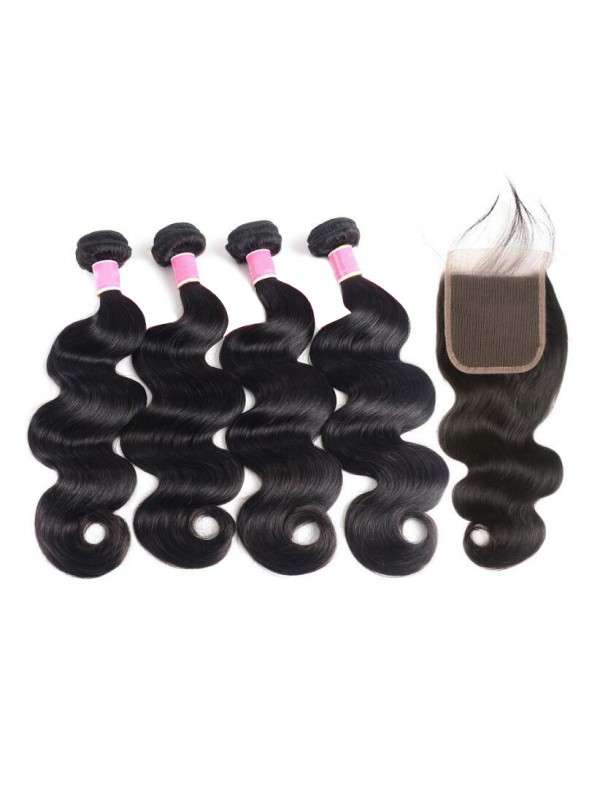 Capelli Vergini Malesi 4 Pezzi Body Wave Con Chiusura In Pizzo 4 * 4