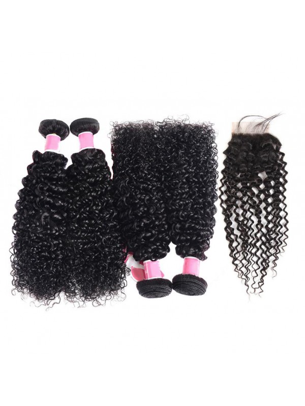 Estensioni Dei Capelli Veri Economici 4 Pacchi Ricci Crespi Con Chiusura In Pizzo Con Capelli Del Bambino