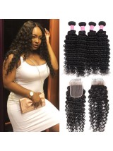 4 Pacchi Di Capelli Umani Brasiliani Acconciature Ad Onda Profonda Con Chiusura In Pizzo 4 * 4