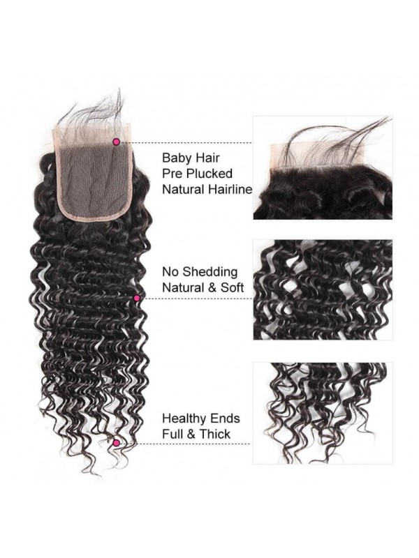 4 Pacchi Di Capelli Umani Brasiliani Acconciature Ad Onda Profonda Con Chiusura In Pizzo 4 * 4