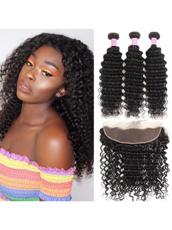 Capelli Brasiliani 3 Pacchi Onda Profonda Con Frontale 13X4