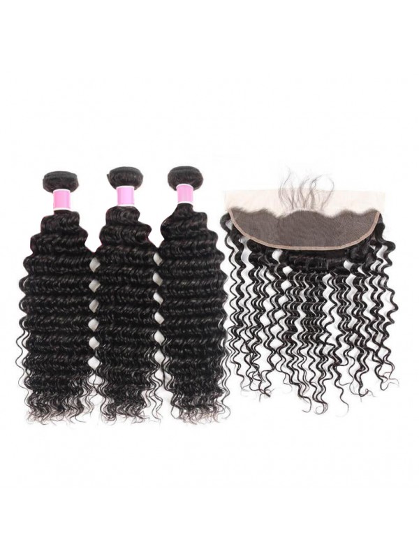 Capelli Brasiliani 3 Pacchi Onda Profonda Con Frontale 13X4