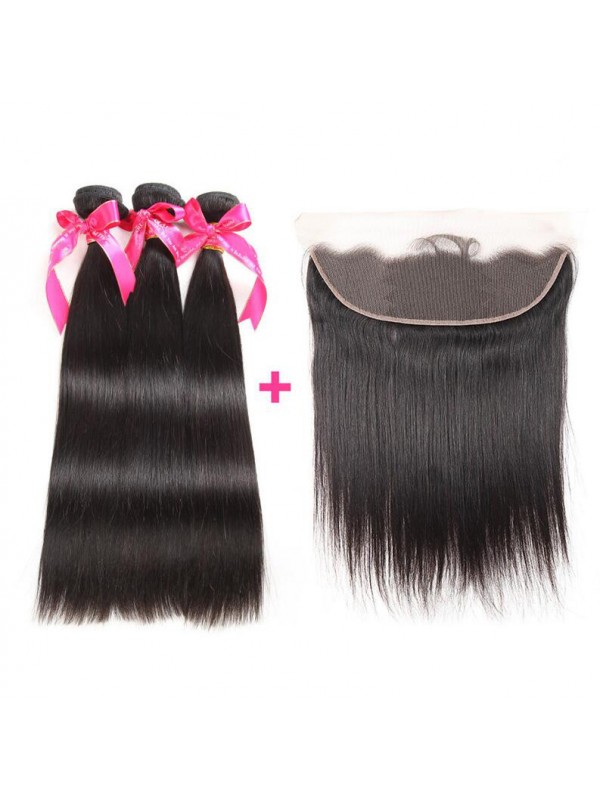 Capelli Vergini Brasiliani Lisci 3 Pezzi Con Frontale In Pizzo 13X4