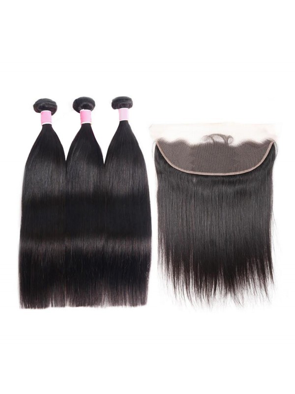 Capelli Vergini Brasiliani Lisci 3 Pezzi Con Frontale In Pizzo 13X4