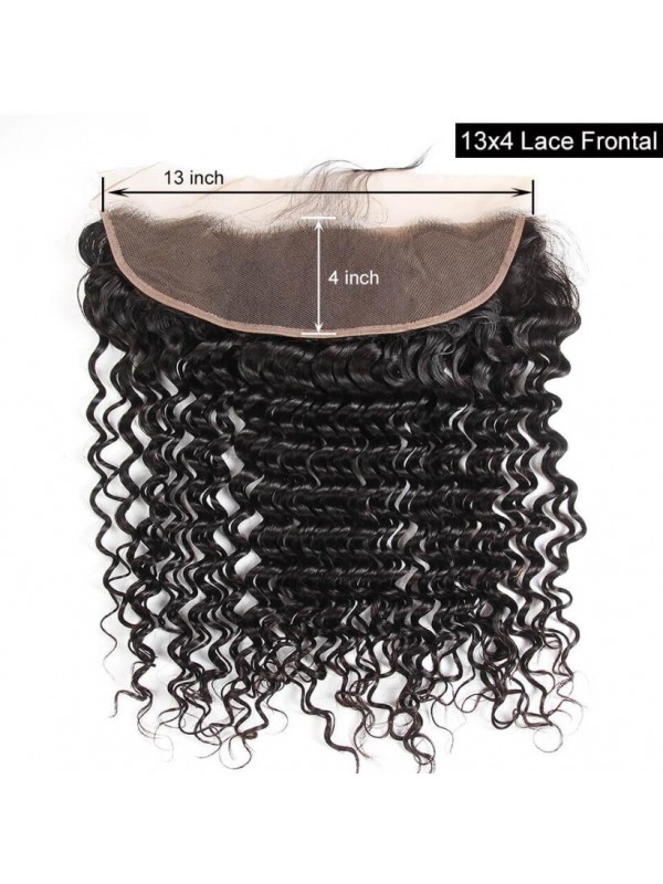 Fasci Di Onde Profonde 3 Con Capelli Vergini Malesi Frontali In Pizzo 13 * 4